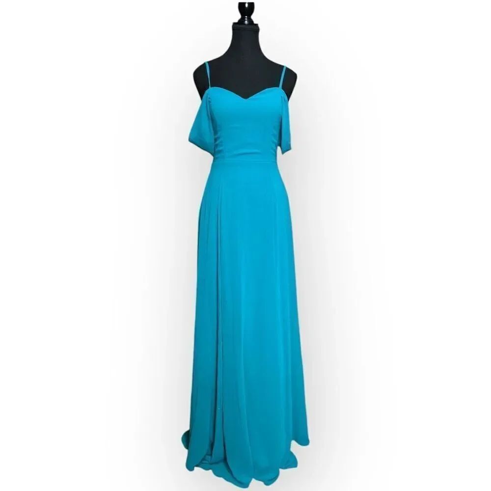 NWOT City Triangles Womens Off-the-Shoulder Chiffon Maxi Dress Sky Blue Size XS